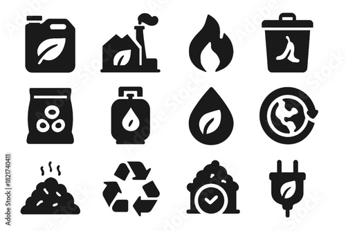 Gas icon vector biomass drop tank organic icons pile bin neutral energy