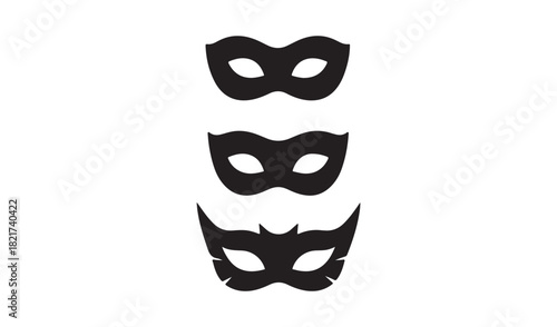 Three black silhouette masquerade masks on a white background
