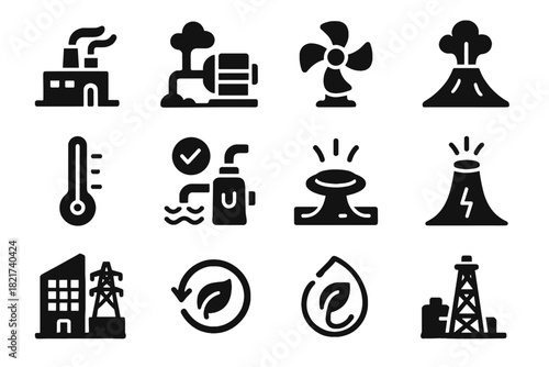 Pipe facility icon plant hot exchanger geothermal water vector heat icons energy