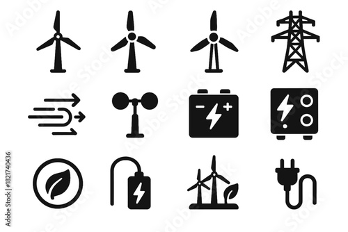 Pole icon cable power wind storage icons turbine box vector control energy