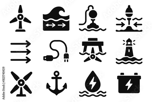 Point icon ocean tidal turbine marine box icons vector flow power energy