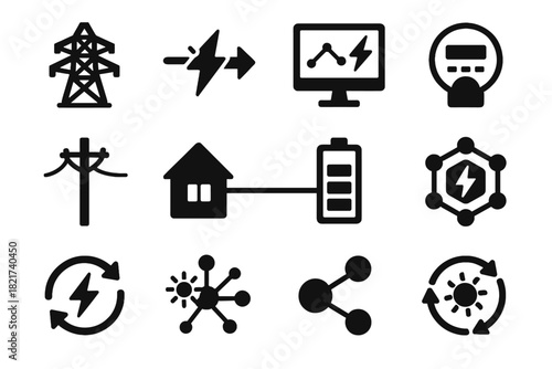 Flow grid transmission icon integration smart icons vector power meter network hub