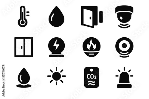 Smoke siren leak humidity unit smart vector detector icon motion sensor home