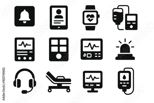 Patient hospital care device chart icons light vector monitoring nurse iv icon