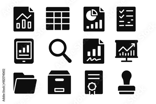 Folder magnifier financial data analysis reporting vector digital stamp icon icons report