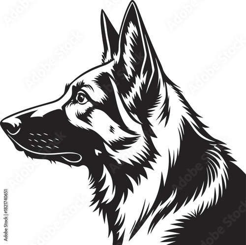 German shepherd silhouette isolated on white background