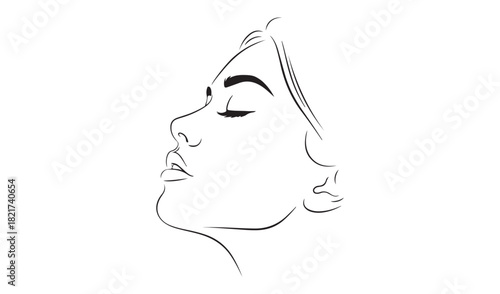 Elegant minimalist line art drawing of a woman s profile with closed eyes
