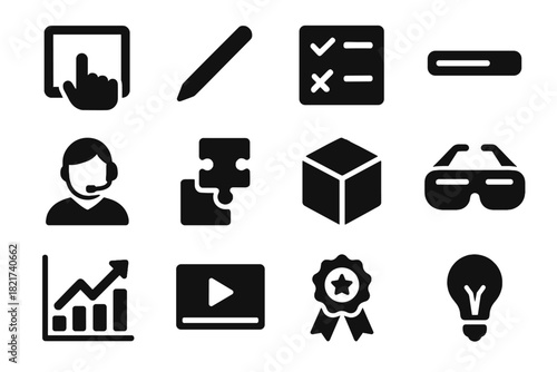 Graph augmented icons goggles chart interactive icon progress bar vector quiz learning