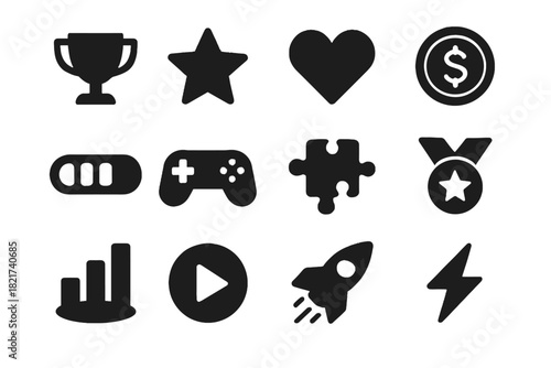 Icons puzzle rocket icon vector button play learning progress energy board gamified
