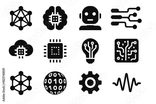 Icons icon technology robot brain flow vector sphere lightbulb connection ai network