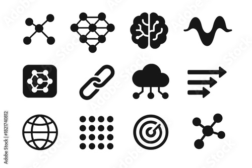 Data processing molecule symbol network cloud vector grid icon circle neural radar