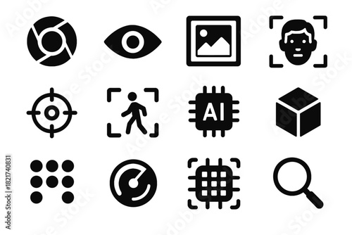Vector pattern scan vision computer icons ai camera cube frame icon detection