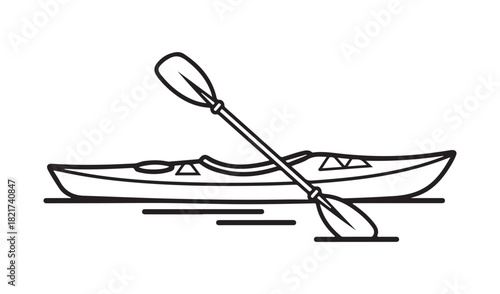 Simple outline drawing of a kayak and paddle on water
