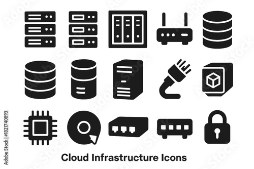 Power chip unit icons secure symbol data icon vector infrastructure tower cloud