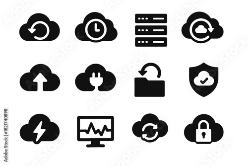 Lightning time vector icon backup icons lock recovery upload cloud data server