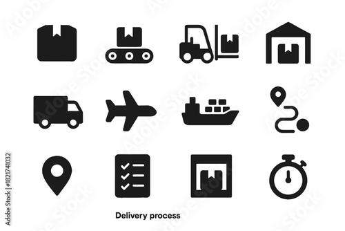 Checklist dock vector icon delivery map cargo conveyor belt airplane pin icons