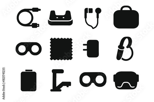 Mount accessories vr icons cover hdmi connector icon earphones vector pack controller