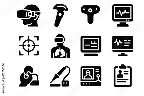 Simulation headset vr surgical icon vector medical data console virtual mat device