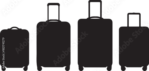 Black Silhouette Suitcases of Different Sizes on White Background luggage travel