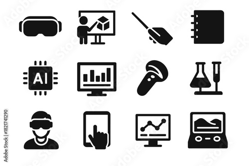 Icon pointer screen educational virtual student display vector vr simulation icons controller