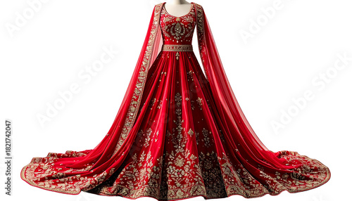 Studio Capture of Luxury Red Bridal Lehenga on Form