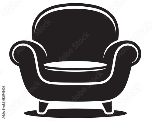 Modern armchair silhouette with rounded back and cushioned seat