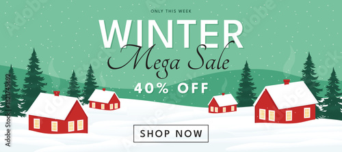 Winter Mega Sale Discount Offer Banner Seasonal Promotion.