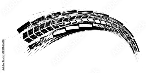 Black tire marks on a white background with a worn effect and splashes of dirt. Vector isolated texture .Tire tracks background for rally, drift, motocross, off-road and other auto and motorsport.