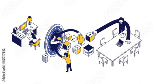 Business Workflow and Task Management Isometric Illustration