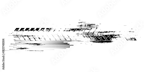 Tire treker background for rally, drift, motocross, offroad and other automotive and motorbike sports. Tire marks are black on a white background. vector.