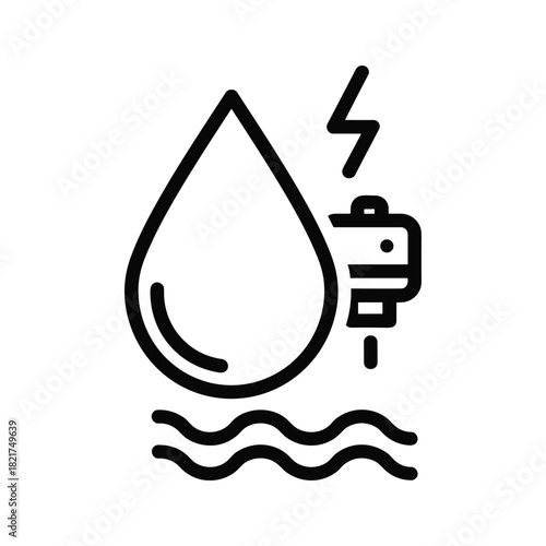 Water drop with lightning bolt and pump icon representing hydro energy