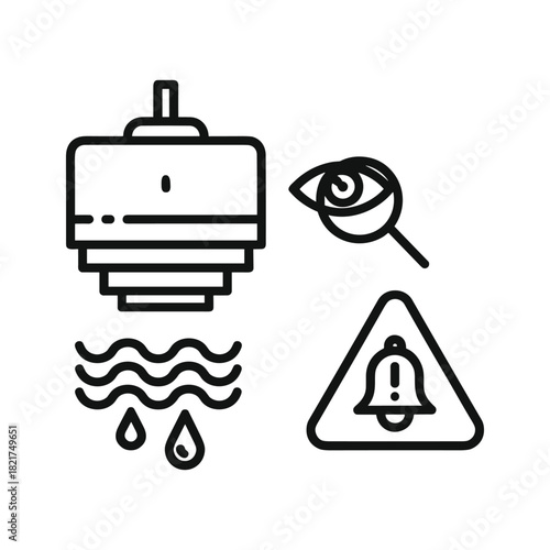 Water leak detection, monitoring, and alarm system icon isolated on
