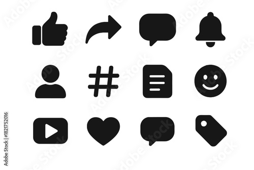 Video tag message bubble notification icon vector reaction comment media social play