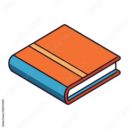 Isometric flat icon of a book, shown with clean angles and soft shadows, featuring crisp pages and a simple cover, creating a modern, minimal look perfect for digital designs.
