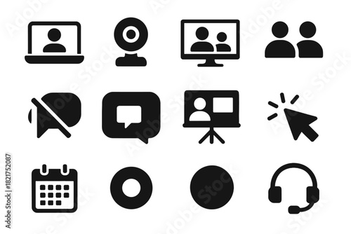 Pointer headset vector conference avatars chat calendar video icon bubble webcam slide