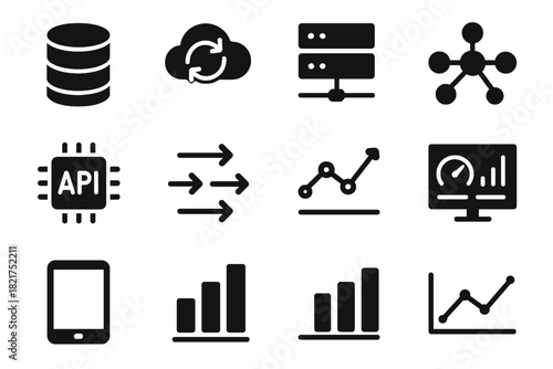 Chart connection tablet vector node icon api line dashboard data cloud collection