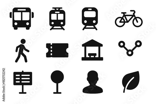 Vector stop route icons pedestrian icon tram bus map transport avatar timetable