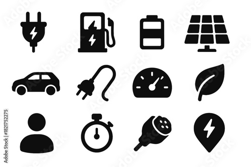 Station connector silhouette car dashboard icons pin cable icon timer leaf electric