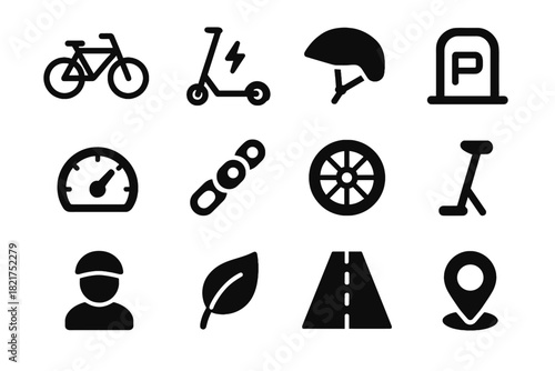Route wheel parking icon avatar vector leaf rider bicycle rack scooter minimal