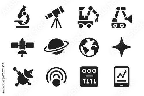 Control space tablet spectrometer vector instruments earth planet data icons satellite panel