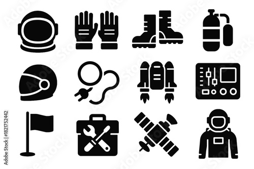 Visor panel helmet icon tether satellite boots vector gear gloves icons kit