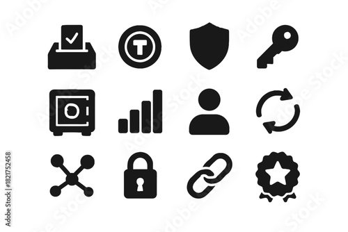 User shield arrows governance blockchain network token icons staking bar vector icon