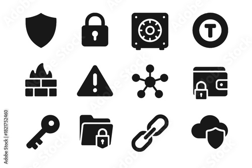 Icons lock secure token wallet cloud key icon defi protection vault vector