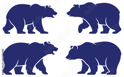 Bear Silhouette Set, walking bear, standing bear, sitting pose, wildlife icons, Wild Bear Collection, animal silhouettes, forest bear poses, side and front views