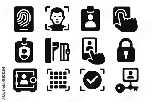 Door facial identity pad access icons hr icon biometric encrypted lock vector