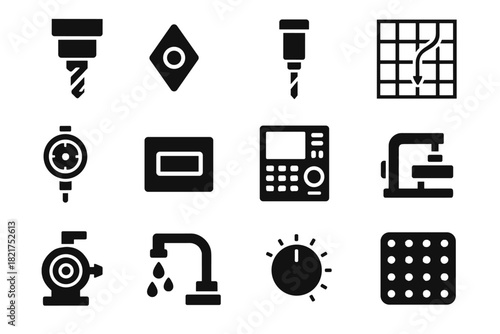 Block cnc machine vector icon tool calibration module axis knob insert rotation