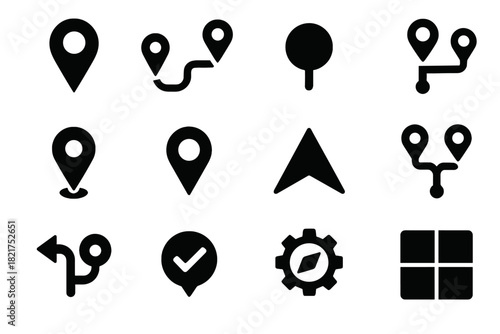 Navigation icon badge set pin map checkpoint point branching waypoint vector