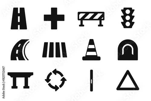 Grid vector symbol traffic road cone tunnel safety crossing piece icons icon