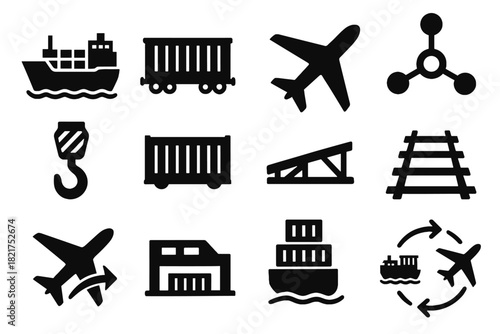 Shape icon hook maritime ship intermodal cargo crane transport icons vector logistics