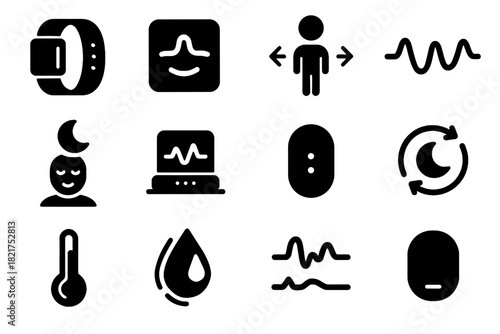 Monitor sleep pod cycle band tracker waveform vector night body icon